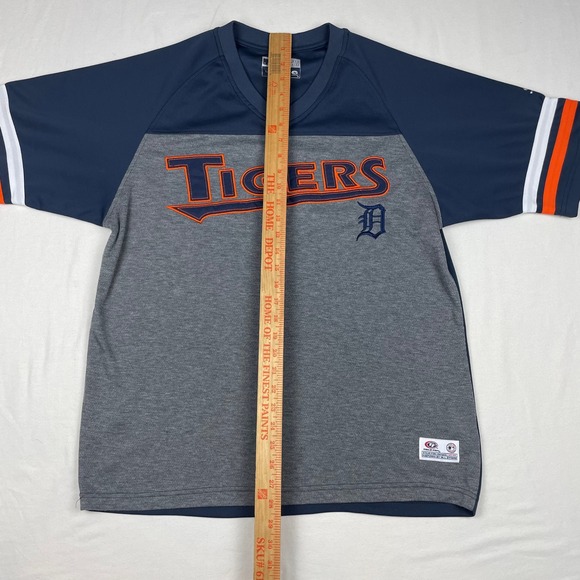 Detroit Tigers MLB True Fan Jersey Mens Large Navy Gray Colorblock V-Neck Shirt - Picture 6 of 7